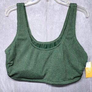Kona Sol Textured‎ Round Neck Crop Bikini Swim Top Green Size 24/26